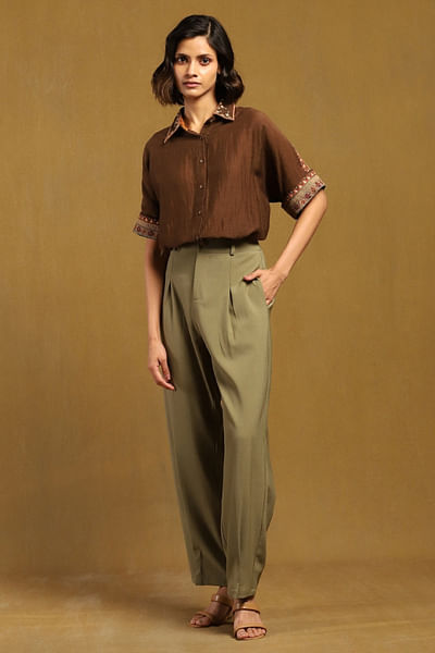 Brown embroidered shirt