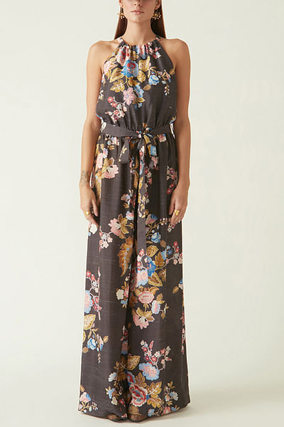 Brown floral print jumpsuit