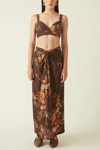 Brown floral print skirt