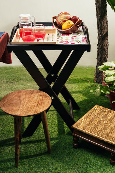 Brown foldable wooden tray table