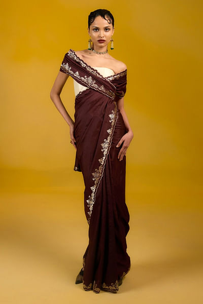 Brown handwoven banarasi kadhwa sari