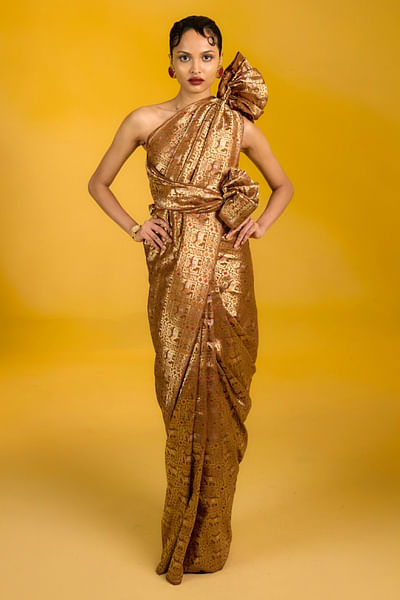 Brown handwoven banarasi shikargah sari