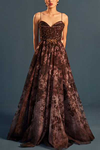 Brown printed gown