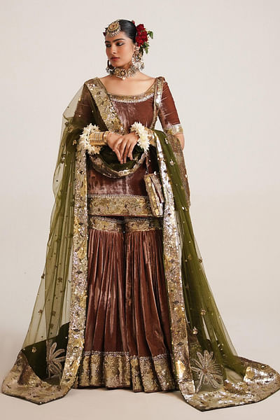Brown sequin embroidered gharara set