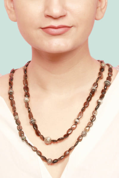 Brown smoky stone layered necklace