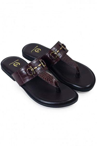 Brown texture embossed slipper sandals