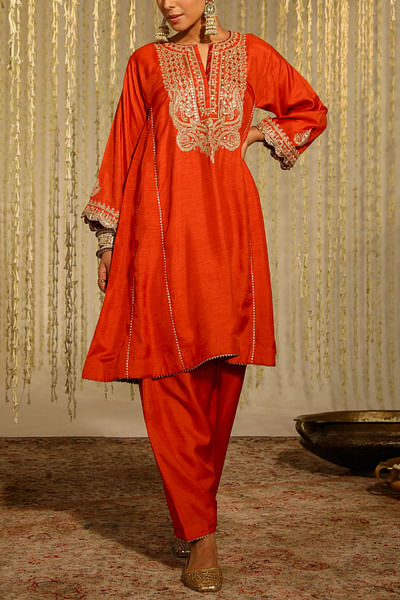 Burnt orange kiran dori embroidery kurta set