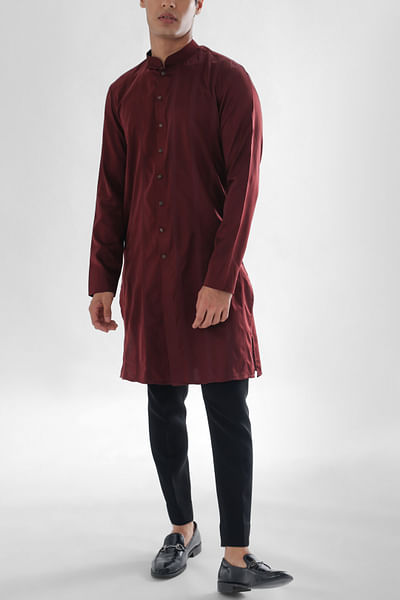 Cadbury brown stitch line detailed kurta set