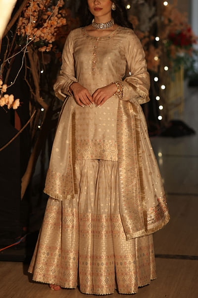 Camel zari woven gharara set