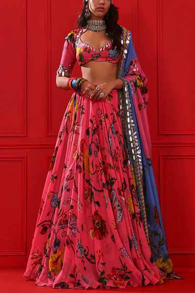 Candy pink floral print lehenga set