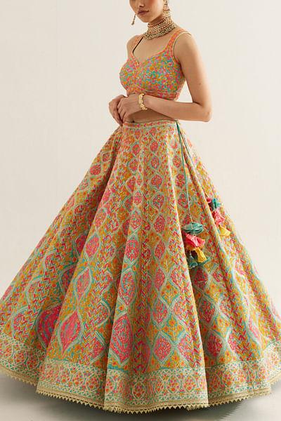 Capri blue floral embroidery lehenga set