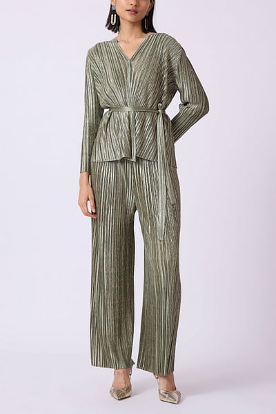Capri Green Gold pleated co-ords