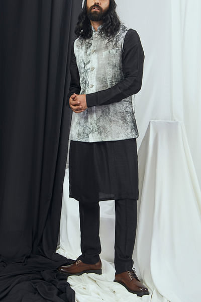 Carbon and white forest print bandi kurta set