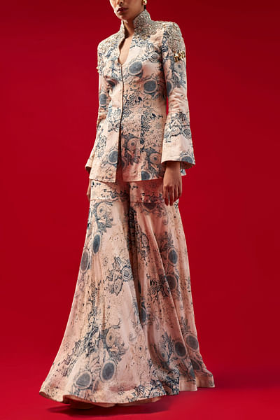 Champagne and blue printed sharara set