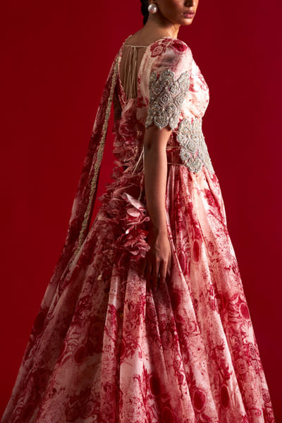 Bhumika Sharma Champagne and red printed anarkali set BMSAPR202305