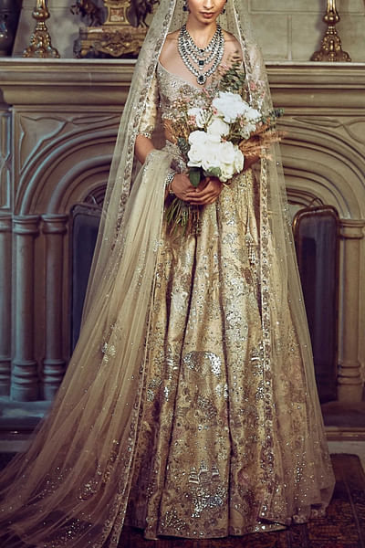 Champagne hand embroidered lehenga set
