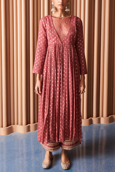 Champagne rust metallic anarkali set