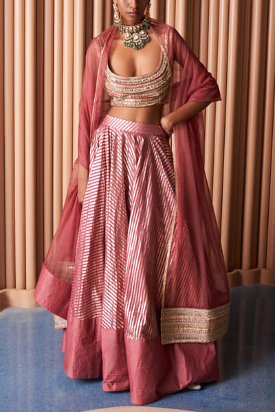 Champagne rust metallic detail lehenga set