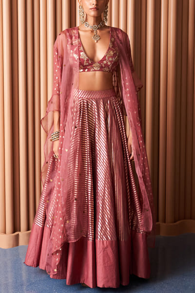 Champagne rust metallic detailed lehenga set