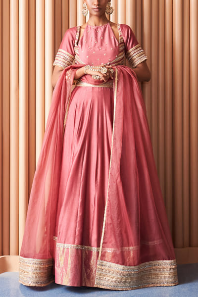 Champagne rust sequin embroidery lehenga set