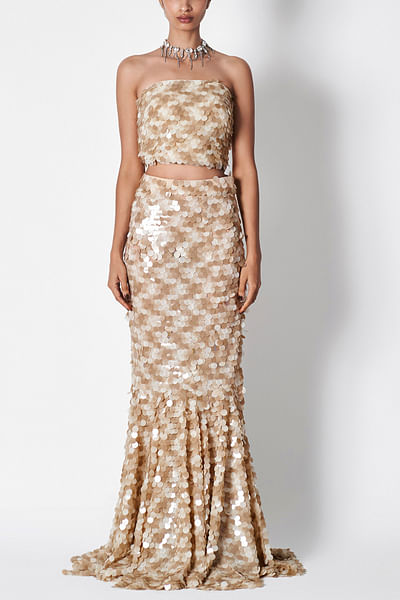 Champagne zig-zag sequinned tube top