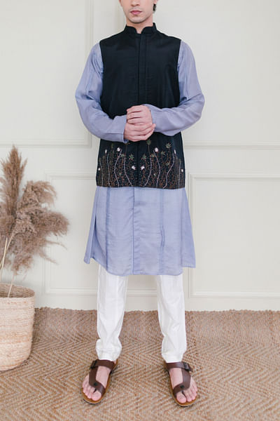 Charcoal black embroidered bandi