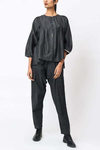 Charcoal gathered top and pants