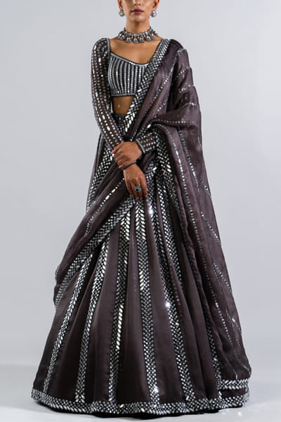 Charcoal grey heavy embellished lehenga set