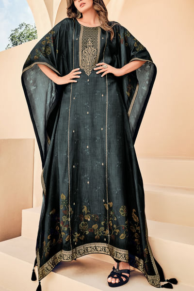 Charcoal grey printed kaftan set