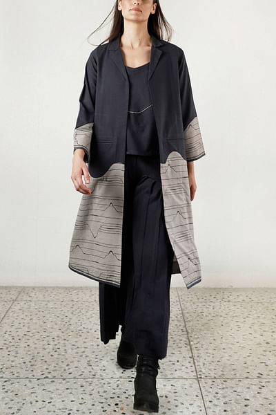 Charcoal grey stripe print jacket set
