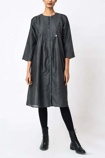 Charcoal pin tuck and gather detailed tunic