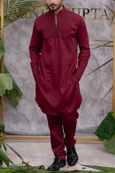 Cherry maroon resham quilted kurta set
