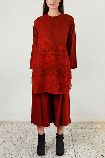 Cherry red block print cotton co-ords