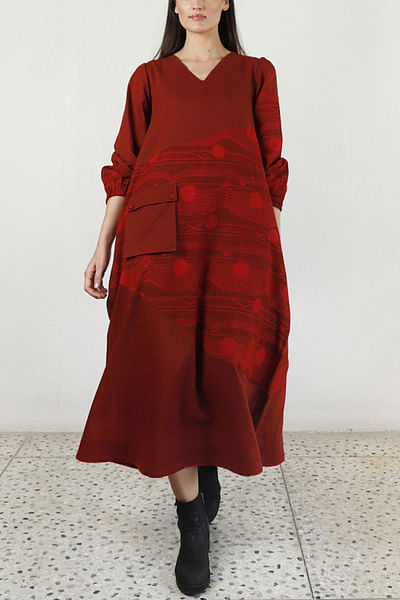 Cherry red block printed dress