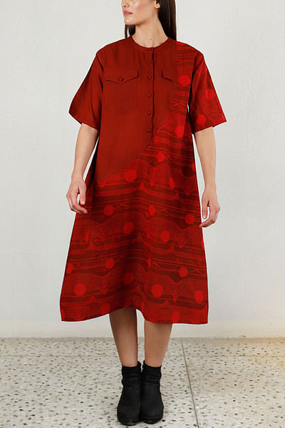 Cherry red printed pocket dress