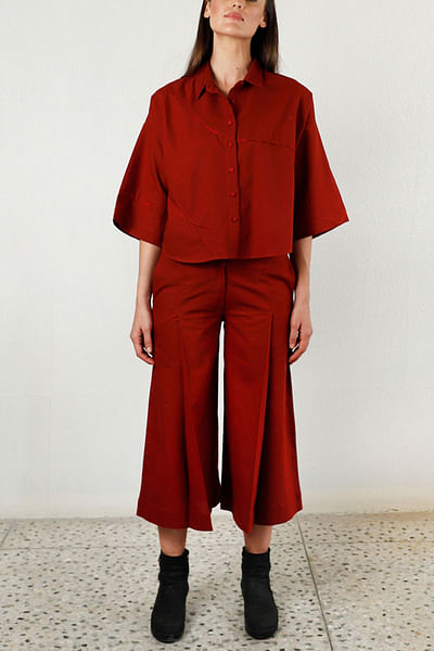 Cherry red shirt and pleated pant set