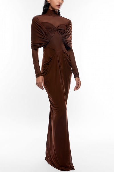 Chocolate brown draped gown
