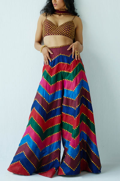 Chocolate chevron sequin embellished sharara set