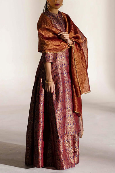 Claret embroidered kurta and gharara set