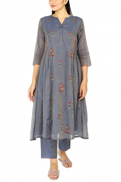 Cobalt blue embroidered tunic