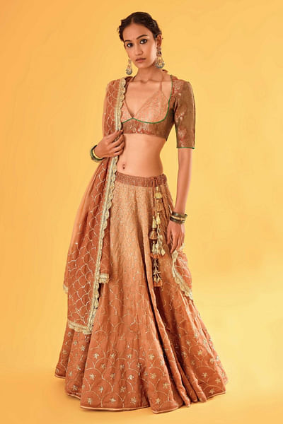 Copper embroidered lehenga set