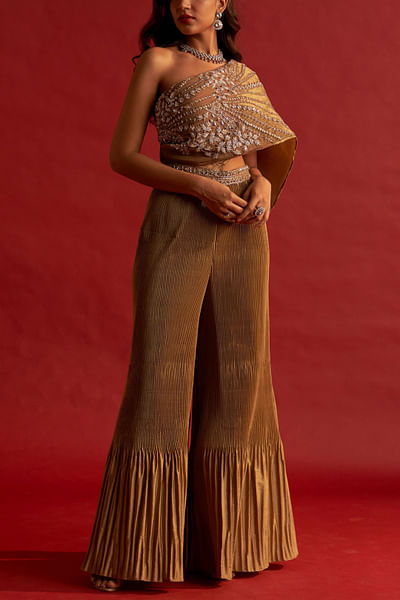 Copper gold embroidered jumpsuit