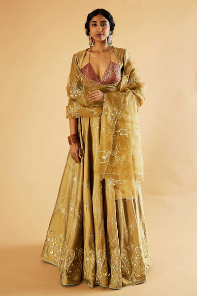 Copper kaarchob embroidered lehenga set