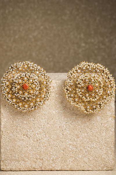 Coral and pearl embellished studs