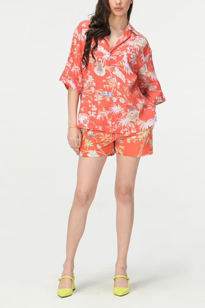 Coral rainforest printed oversized shirt