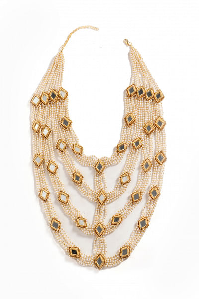 Cread pearl and mirror layered necklace