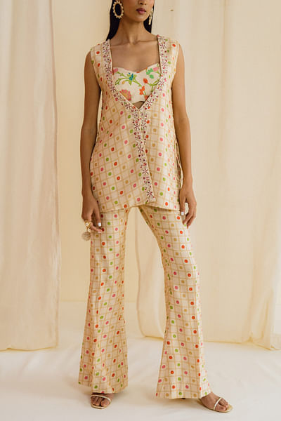 Cream printed jacket set