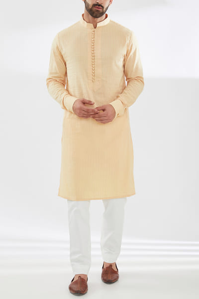 Cream striped kurta set