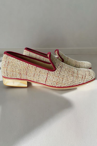 Cream tweed loafers