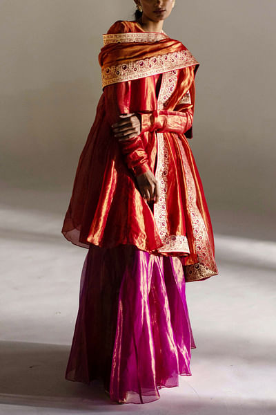 Crimson embellished gharara set